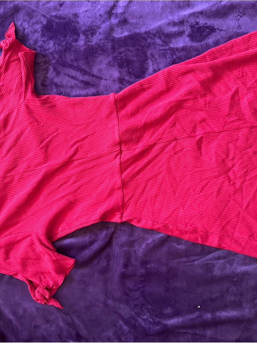 Reformation Red Ribbed V-Neck Mini Dress - Picture 3 of 3